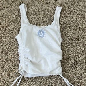 white long tank top with light blue sun detail from hollister